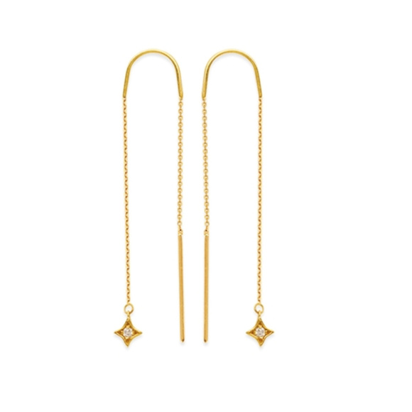 Element Shine Jewelry - 14K Solid Gold Diamond Star Threader Earring